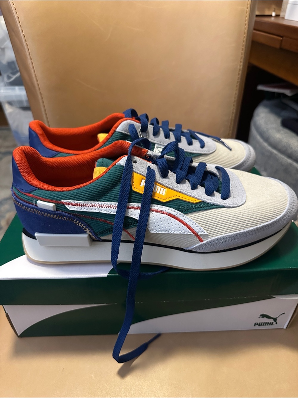 Puma Men's Multicolor Future Rider Low-Profile Sneakers with Blue Laces size 10